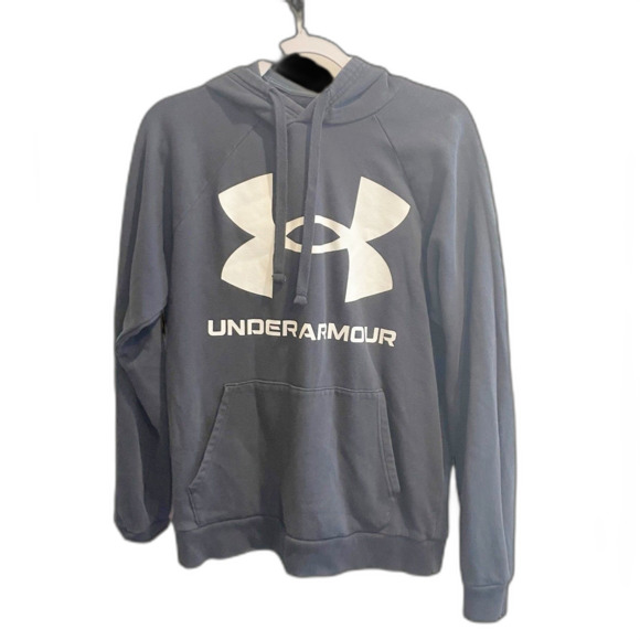 Under Armour Big Logo Hoodie Medium Gray Mens Athleisure Casual Pullover Grunge - Picture 1 of 9